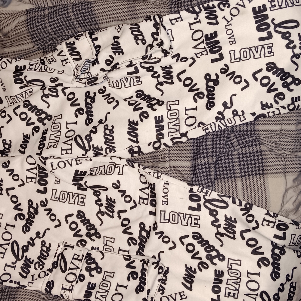 White Pajama Set with Black Love Print